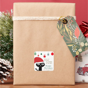 Niedliche festliche Katze mit roter Weihnachtsmann Quadratischer Aufkleber