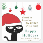 Niedliche festliche Katze mit roter Weihnachtsmann Quadratischer Aufkleber (Vorderseite)