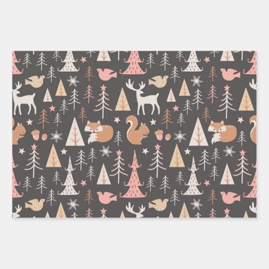 Niedliche festliche Rosa Weihnachtsbaum Eichhörnch Geschenkpapier Set (Vorderseite 3)