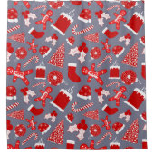 Niedliche festliche rote Illustrationen Weihnachts Duschvorhang (Vorderseite)