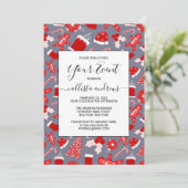 Niedliche festliche rote Illustrationen Weihnachts Einladung (Stehend Vorderseite)