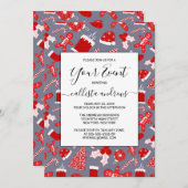 Niedliche festliche rote Illustrationen Weihnachts Einladung (Vorne/Hinten)