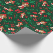 Niedliche festliche Welpen Rot und Grün Frohe Weih Geschenkpapier (Ecke)