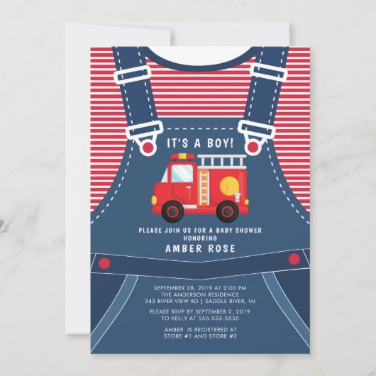 Niedliche Feuerwache Kinderdusche Einladung (Vorderseite)