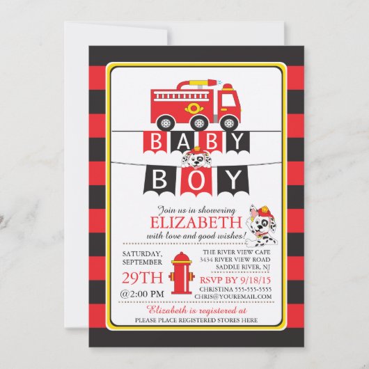 Niedliche Feuerwache Kinderdusche Einladung (Vorderseite)