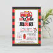 Niedliche Feuerwache Kinderdusche Einladung (Stehend Vorderseite)