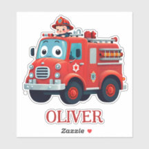 Niedliche Feuerwehrfahrzeuge und Feuerwehrmann