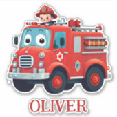 Niedliche Feuerwehrfahrzeuge und Feuerwehrmann Aufkleber (Vorderseite)