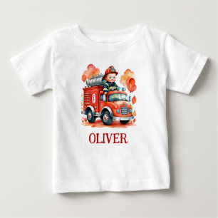 Niedliche Feuerwehrfahrzeuge und Feuerwehrmann Baby T-shirt