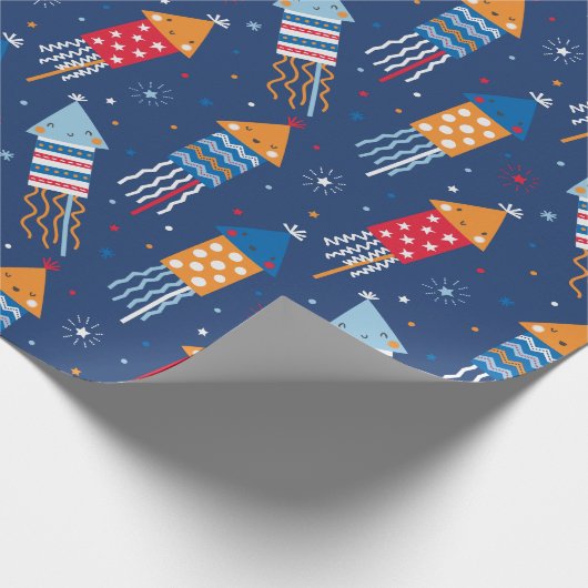 Niedliche Feuerwerkskörper, rot-weiß-orange Geschenkpapier (Ecke)