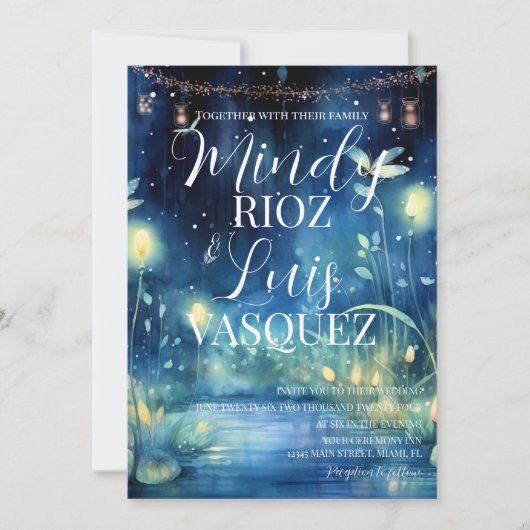 Niedliche Fireflies String Lights Hochzeitseinladu Einladung (Vorderseite)