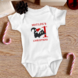 Niedliche First Christmas Black Kitty Cat Girls Baby Strampler