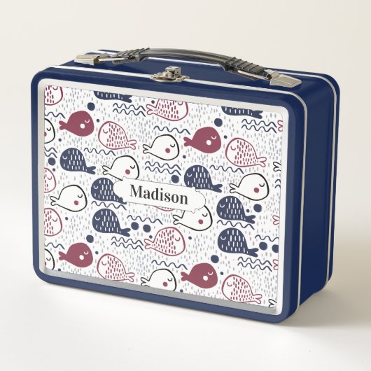 Niedliche Fisch Muster individuelle Name Lunch Box (Vorderseite)