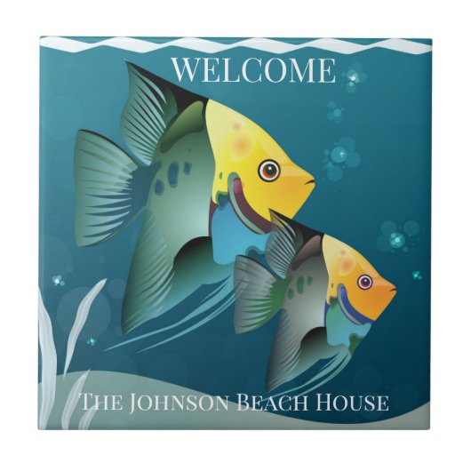 Niedliche Fisch Ocean Beach House Keramik Tile Fliese (Vorderseite)