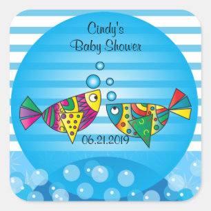 Niedliche Fischblasen Babydusche Theme Quadratischer Aufkleber