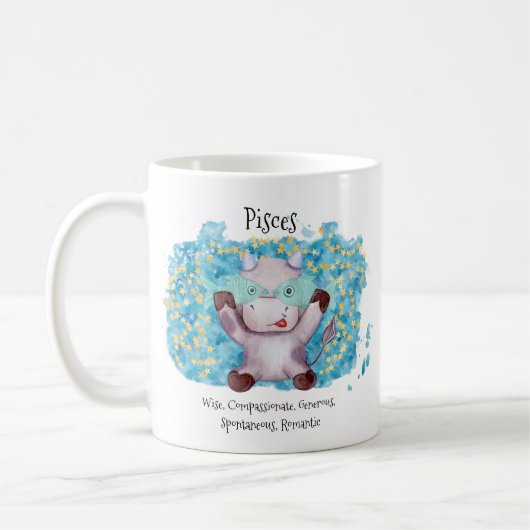 Niedliche Fische Aquarellblüte Zodiac Monogramm Kaffeetasse (Links)