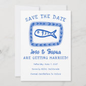 Niedliche Fische Hand gezeichnet Süß Blau Weiß Cus Save The Date (Vorderseite)