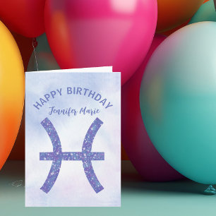 Niedliche Fische signieren Lila Glück Geburtstag Karte