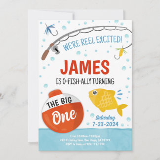 Niedliche Fischerei 1. Geburtstag Party Einladung