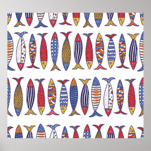 Niedliche Fischillustrierung: Kinder nahtloser Hin Poster