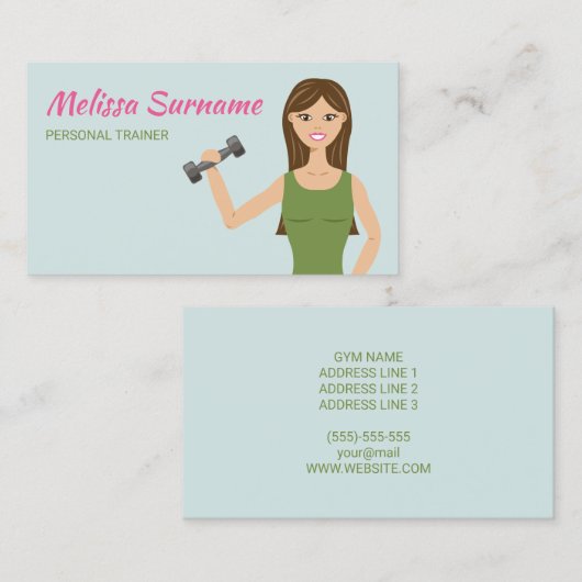 Niedliche Fitness Girl Illustration Personal Train Visitenkarte (Vorne/Hinten)