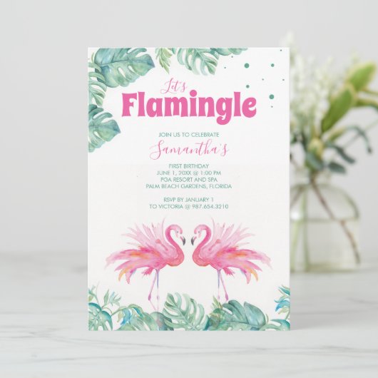 Niedliche Flamingo-Geburtstagsparty Einladung (Stehend Vorderseite)