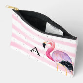 Niedliche Flamingo Monogram Rosa Streifen Niedlich Zubehörtasche (Offen)