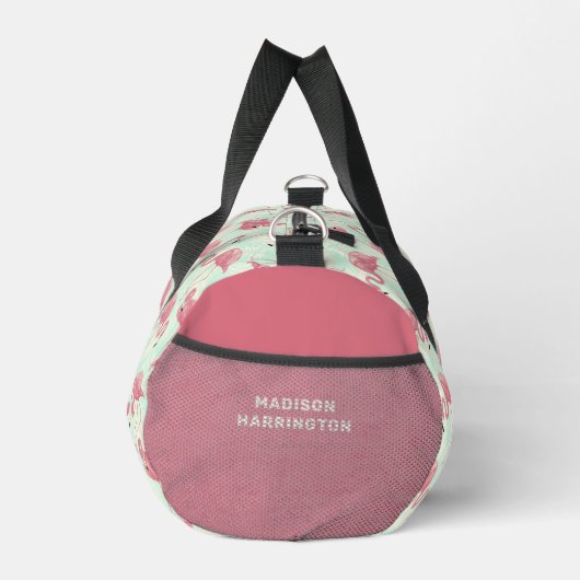 Niedliche Flamingo Muster individuelle Name & Text Duffle Bag (Rechts)