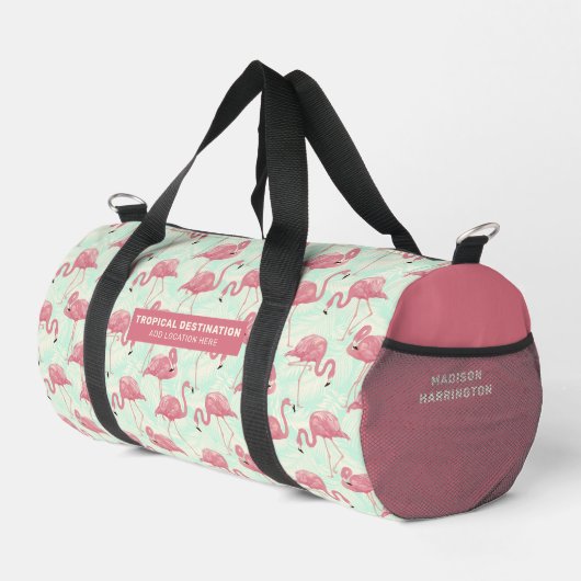 Niedliche Flamingo Muster individuelle Name & Text Duffle Bag (Rechte Ecke)