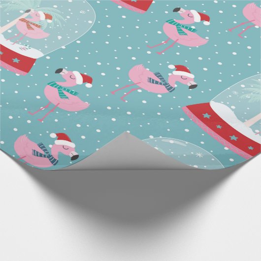 Niedliche Flamingo-Schneeglocken Geschenkpapier (Ecke)