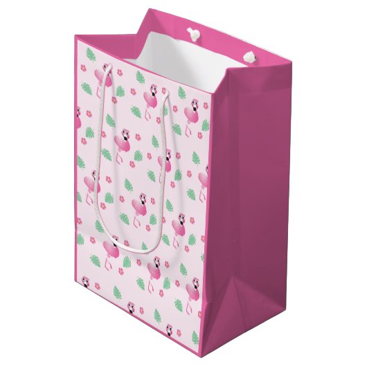 Niedliche Flamingo Tropical Blume Muster Pink Mittlere Geschenktüte (Vorderseite Schrägansicht)