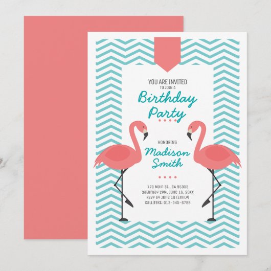 Niedliche Flamingo Tropical Geburtstagsparty Einla Einladung (Vorne/Hinten)