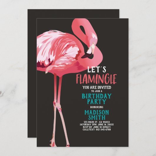 Niedliche Flamingo Tropical Geburtstagsparty Einla Einladung (Vorne/Hinten)