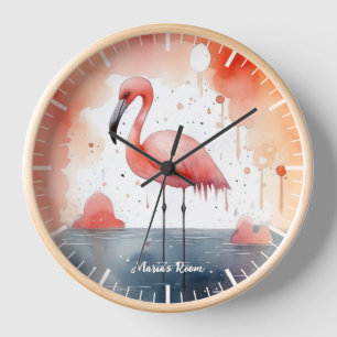 Niedliche Flamingo-Wasserfarbuhr personalisierbar Uhr
