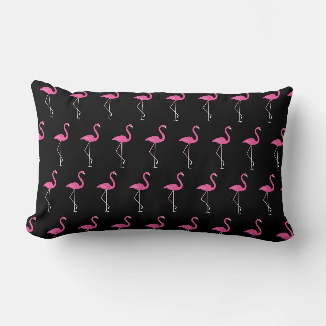Niedliche Flamingos auf schwarz Lendenkissen (Vorderseite)