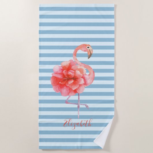Niedliche Flamingos, blau, gestrichen Strandtuch (Vorderseite)