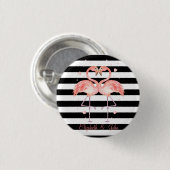 Niedliche Flamingos in Liebe, Schwarz-weiße Streif Button (Vorne & Hinten)