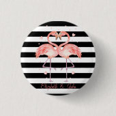 Niedliche Flamingos in Liebe, Schwarz-weiße Streif Button (Vorderseite)