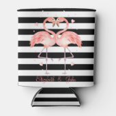 Niedliche Flamingos in Liebe, Schwarz-weiße Streif Dosenkühler (Vorderseite)