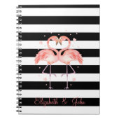 Niedliche Flamingos in Liebe, Schwarz-weiße Streif Notizblock (Vorderseite)