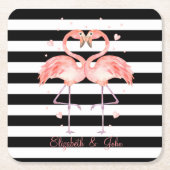 Niedliche Flamingos in Liebe, Schwarz-weiße Streif Rechteckiger Pappuntersetzer (Vorderseite)