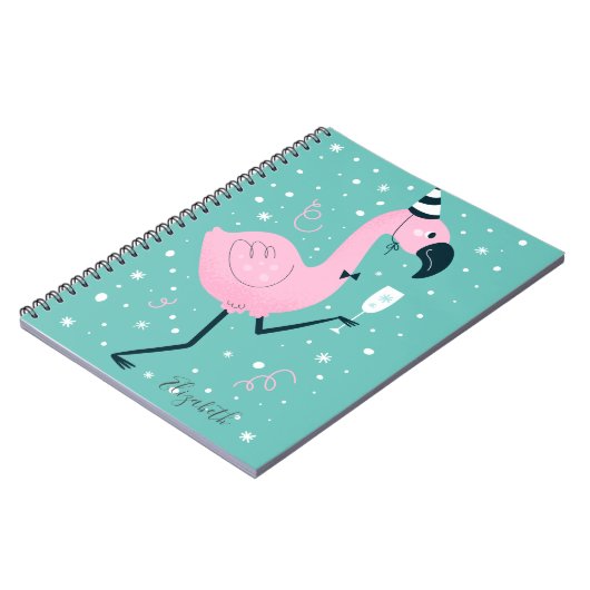 Niedliche Flamingos Schneeflocken Notizblock (Linke Seite)