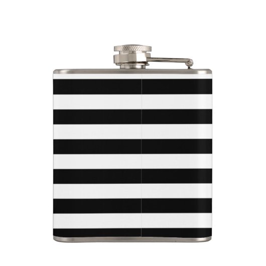 Niedliche Flamingos, Schwarz-weiße Streifen, Perso Flachmann (Rückseite)