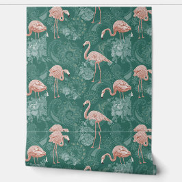 Niedliche Flamingos Tropische Pflanze Blume Blau P Tapete