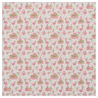 Niedliche Flamingos und tropische Blume Stoff
