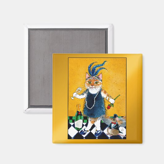 Niedliche Flapper Cat, Maus Art Deco 1920s Magnet (Vorderseite/Rückseite)