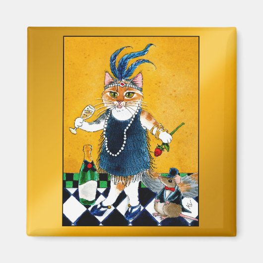 Niedliche Flapper Cat, Maus Art Deco 1920s Magnet (Vorne)