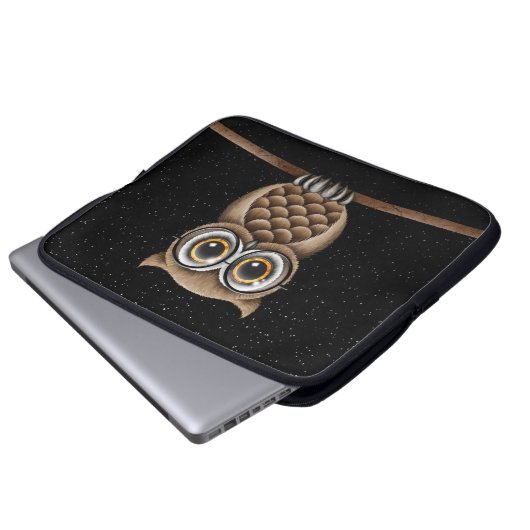 Niedliche flaumige Brown-Eule mit Lesegläsern u. Laptopschutzhülle (Vorne Knopf)