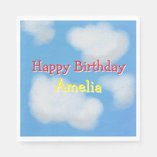 Niedliche flauschige Wolken Geburtstag Serviette (Vorderseite)