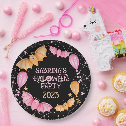 Niedliche Fledermäuse, Ballons + Spinnennetze, Hal Pappteller (Party)